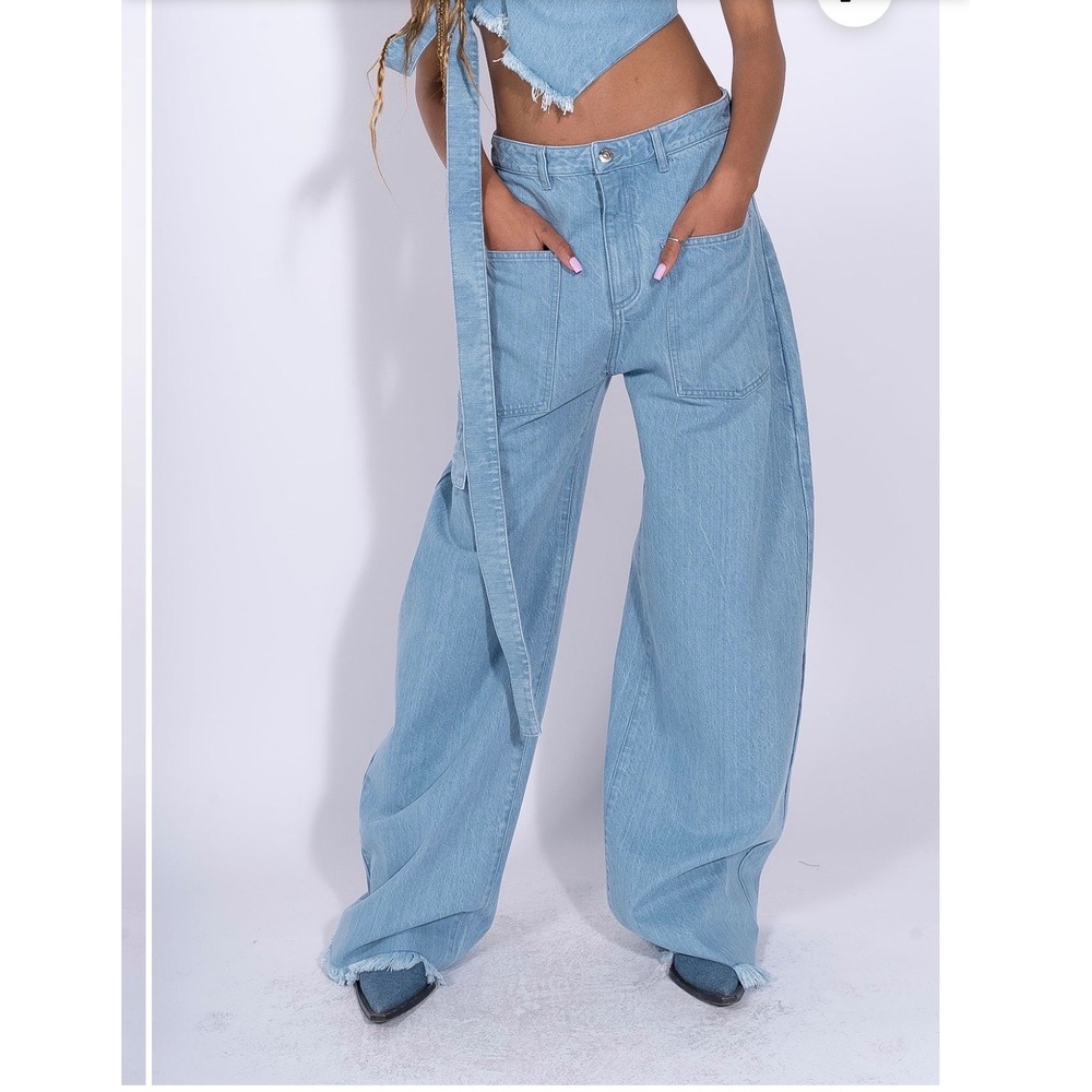 Marques' Almeida Blue Denim Boyfriend Trousers with Patch Pockets Light Wash